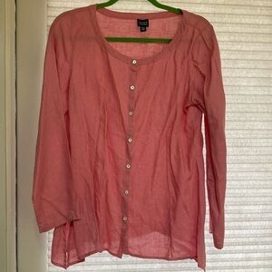 Eileen Fisher women’s linen blouse with banded collar, size M